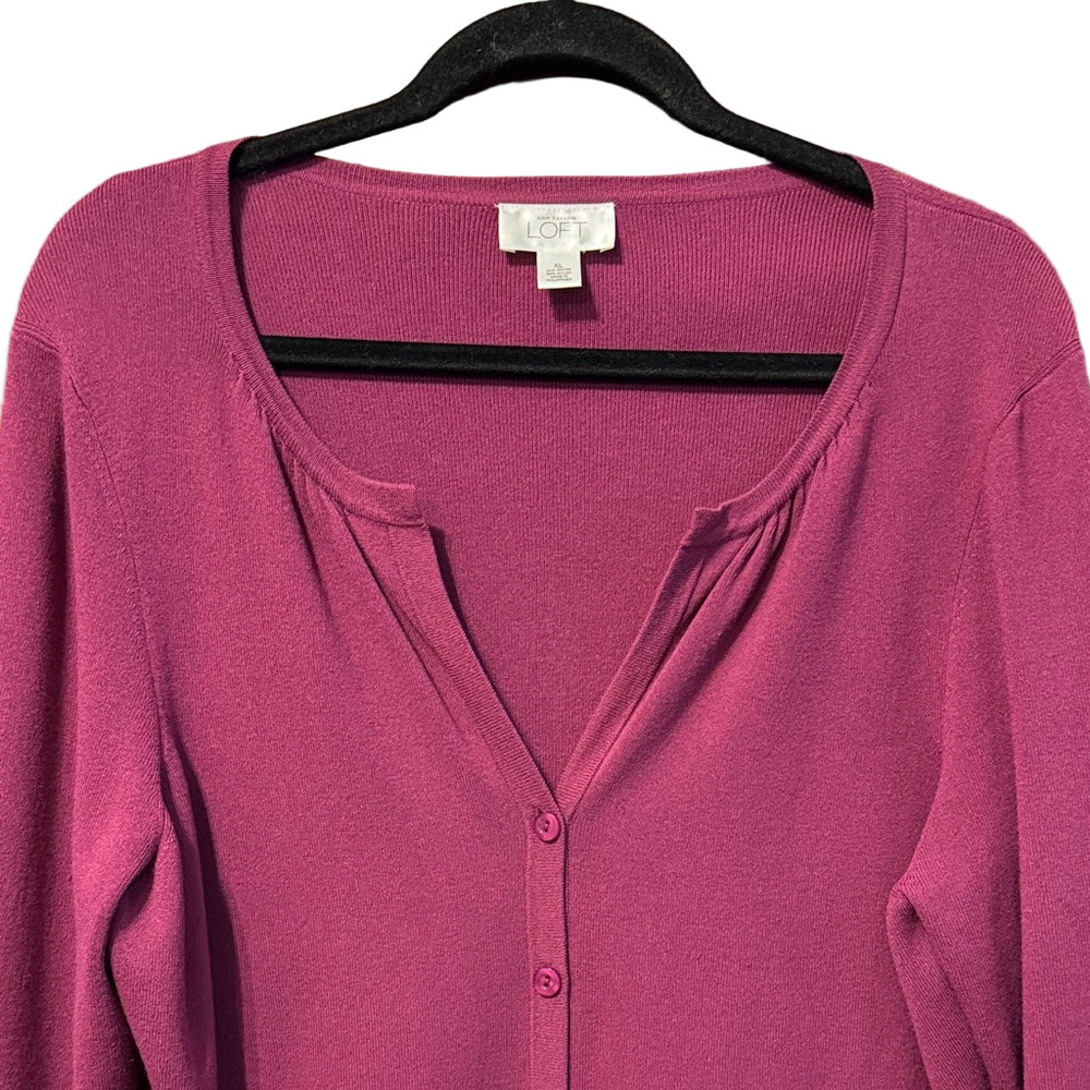 LOFT Magenta Button-Up Cardigan Sweater - Picture 2 of 3
